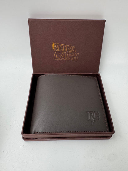 Portefeuille Retro Cash officiel – 100% cuir – Marron foncé texturé – Avec boîte Retro Cash