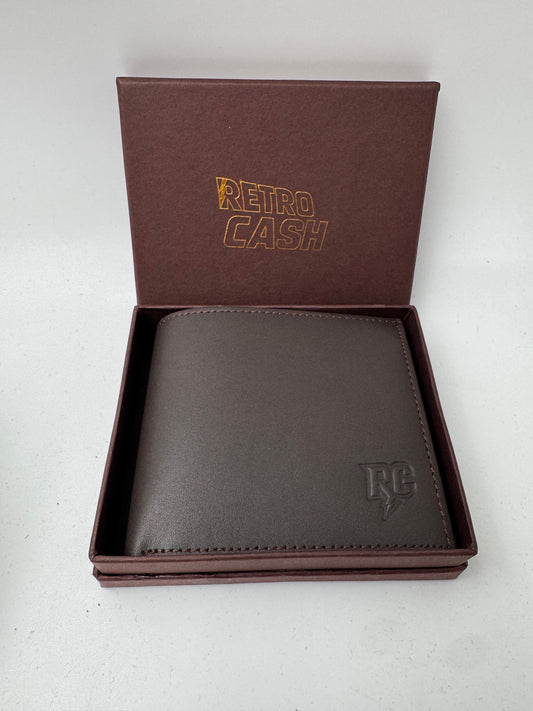 Portefeuille Retro Cash officiel – 100% cuir – Marron foncé texturé – Avec boîte Retro Cash