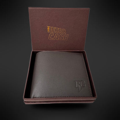 Portefeuille Retro Cash officiel – 100% cuir – Marron foncé texturé – Avec boîte Retro Cash