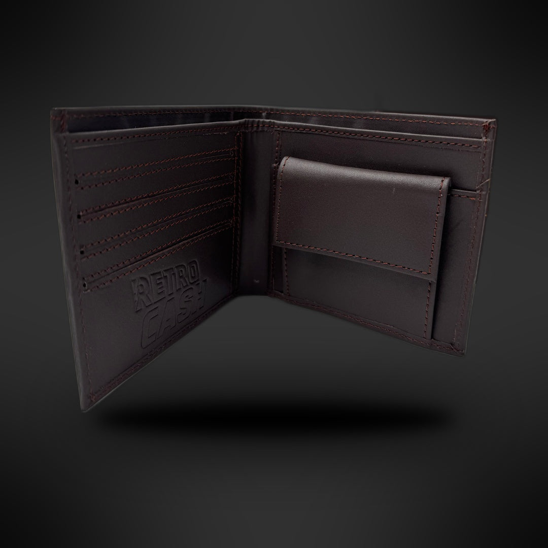 Portefeuille Retro Cash officiel – 100% cuir – Marron foncé texturé – Avec boîte Retro Cash