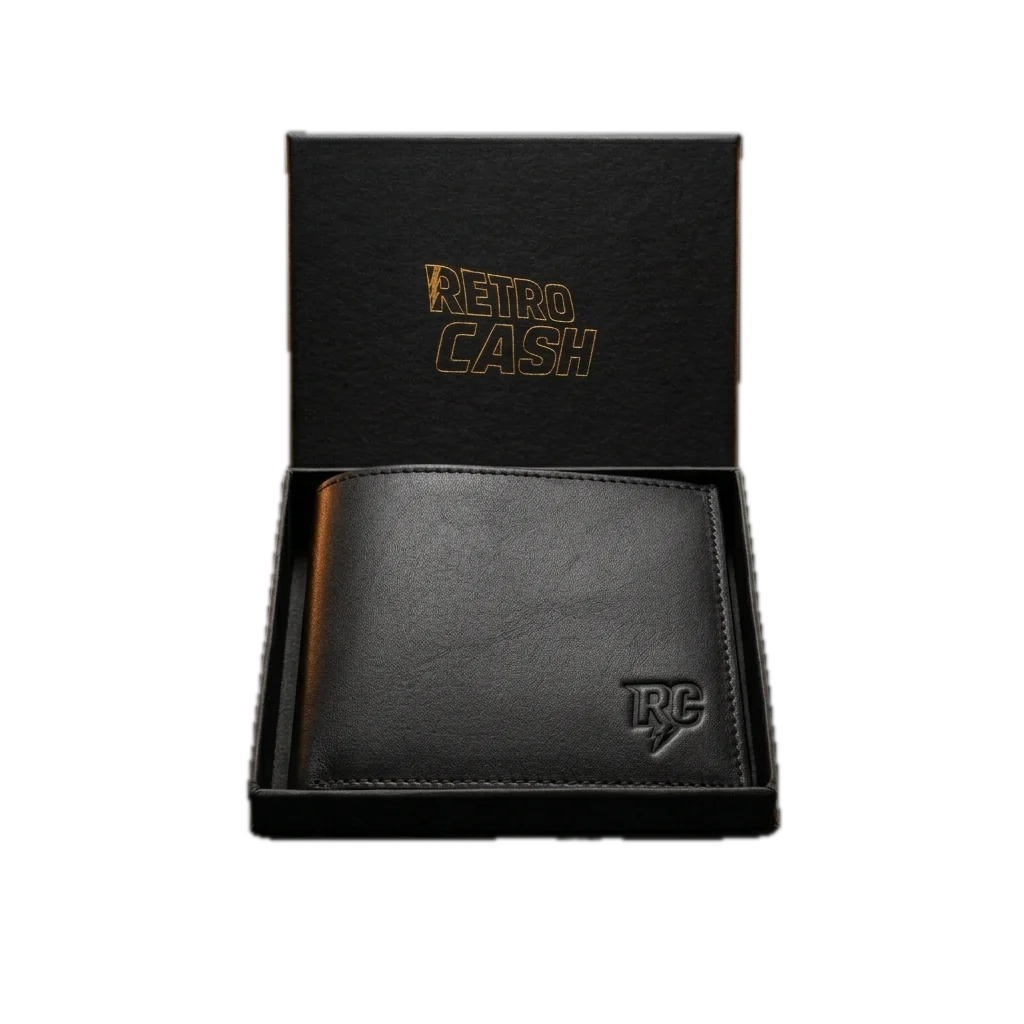 Portefeuille Retro Cash officiel – 100% cuir – Marron foncé texturé – Avec boîte Retro Cash